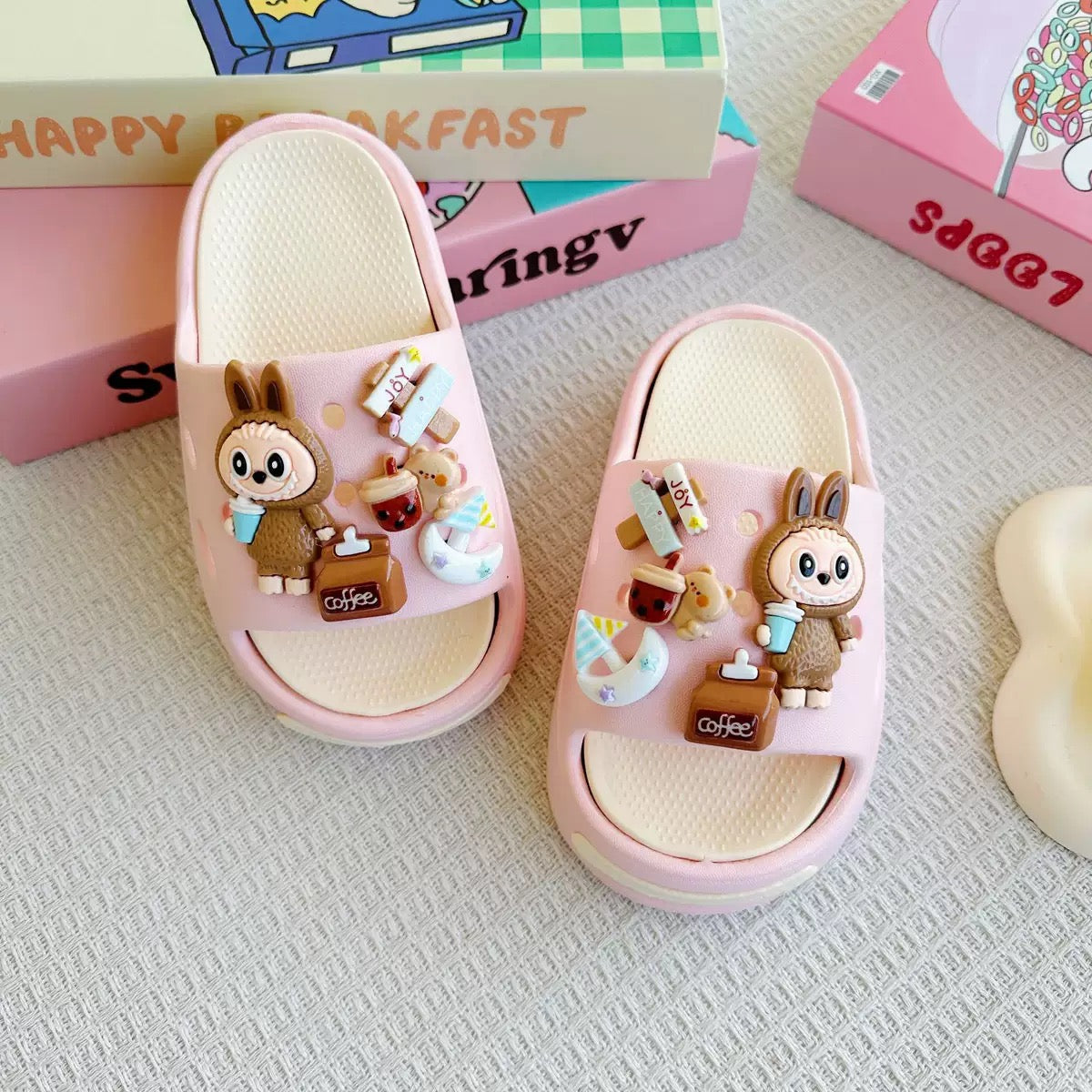 Labubu Slide Slippers – Cushioned EVA Slides with Removable 3D Charms